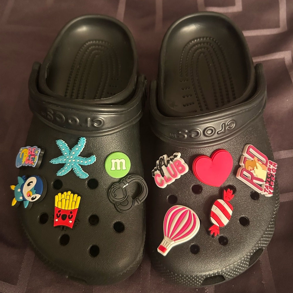 Black Crocs With Colorful Charms